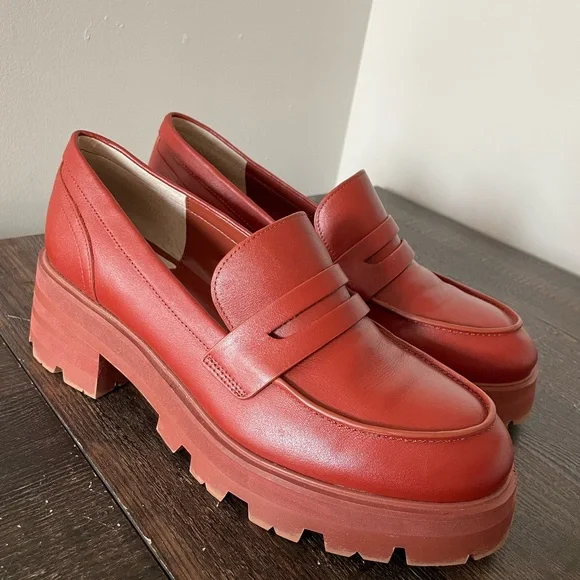 Marc Fisher 9.5 Latika lug sole penny loafer chunky platform burnt red/orange - Picture 6 of 16